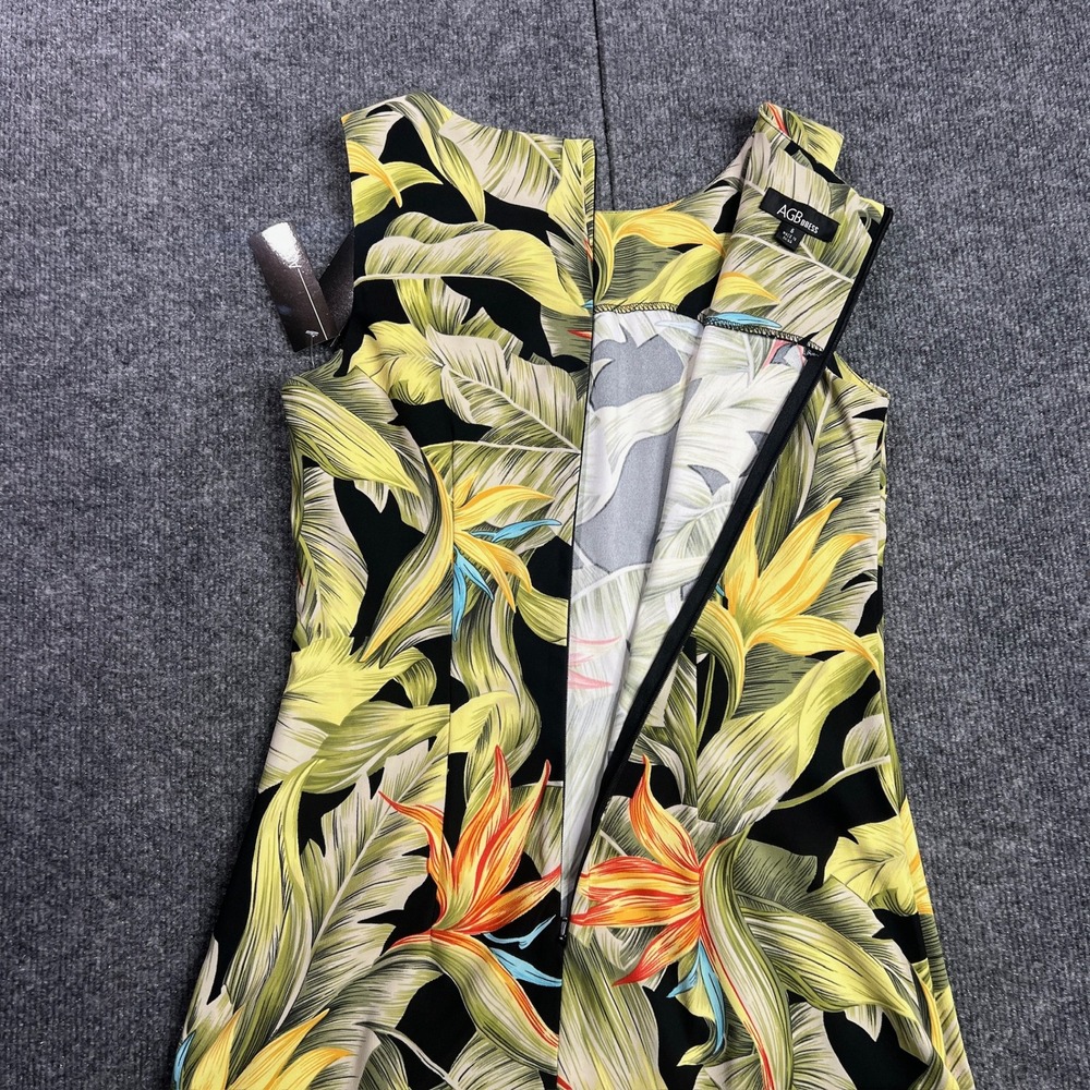 NWT AGB Dress Women's 6 Tropical Palm Floral Sheath Dress Black Green 0363X41 - Picture 3 of 10